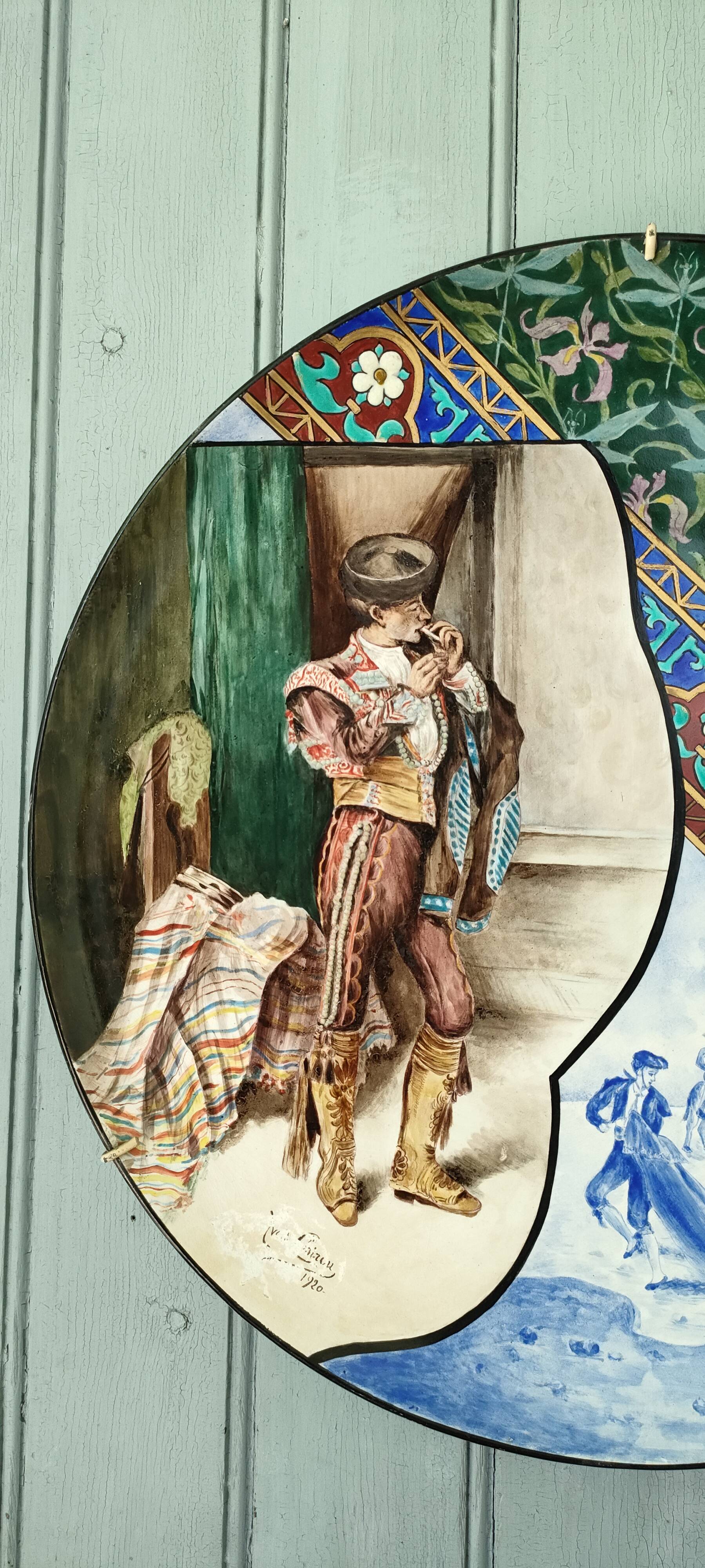 Large earthenware dish - bullfighting