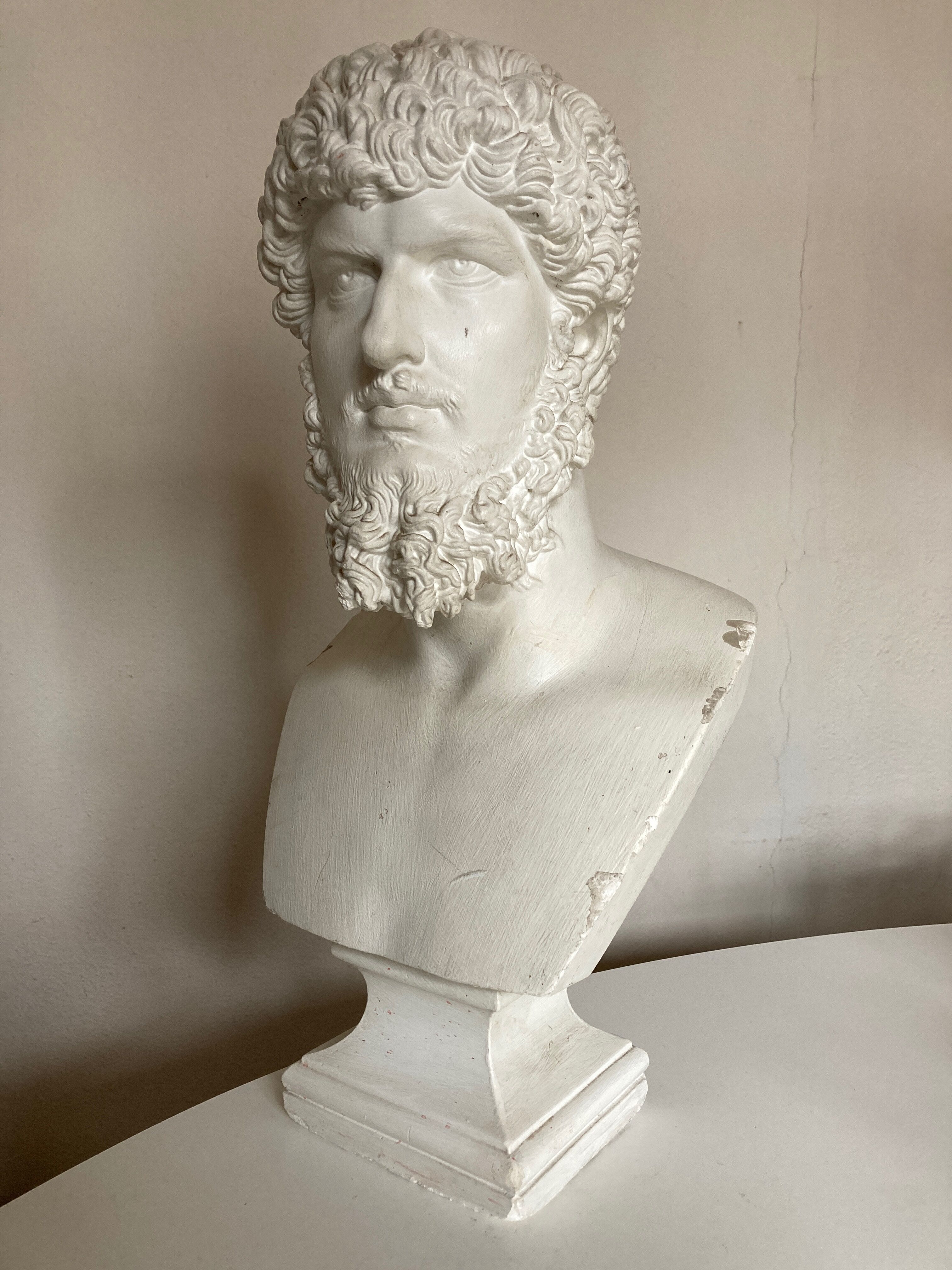 Greco-Roman bust in full plaster of Emperor Lucius Verus Borghese collection