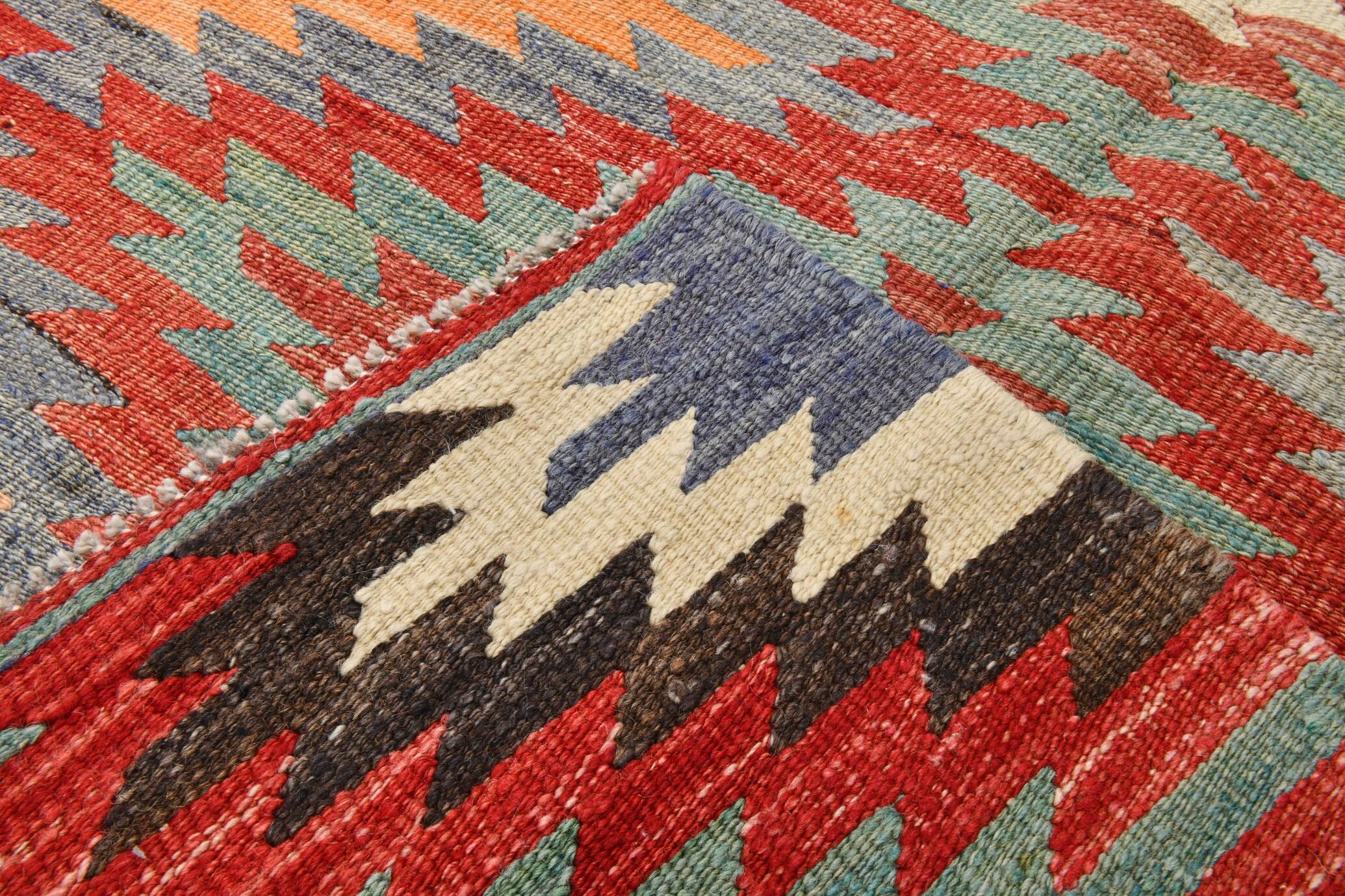 Multicolor Star Pattern Decorative Kilim Rug, 141x275 Cm