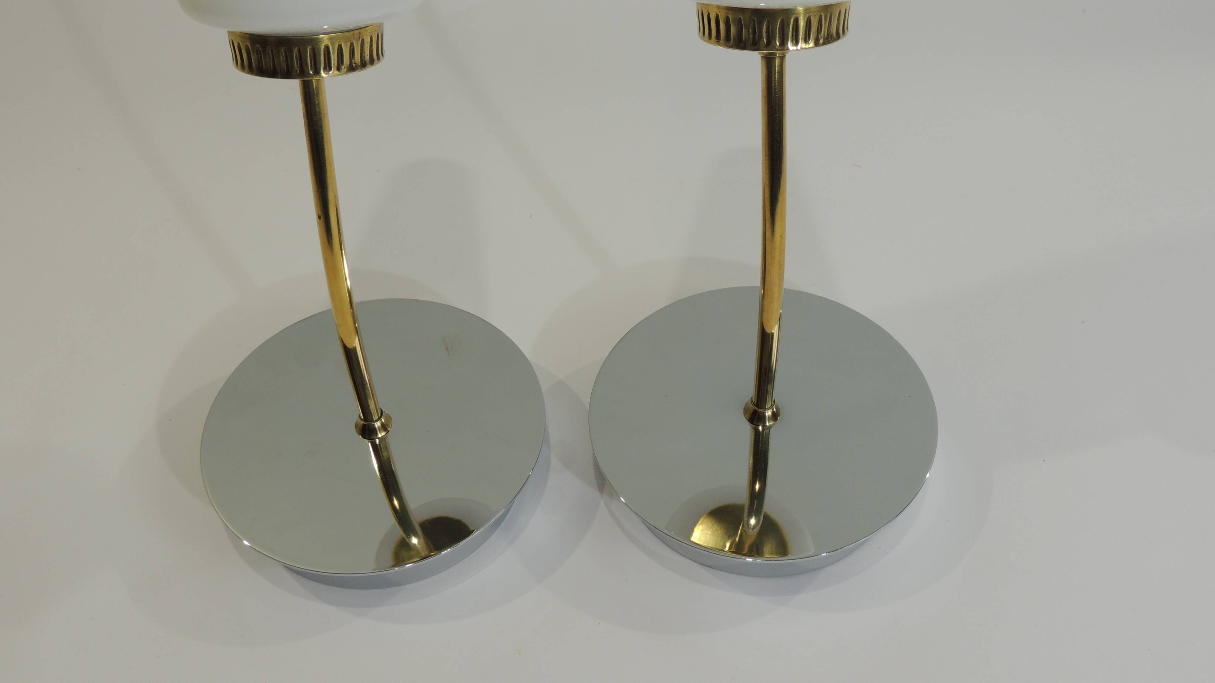 Pair of vintage wall sconces from the 1970s – Perforated opaline, brass