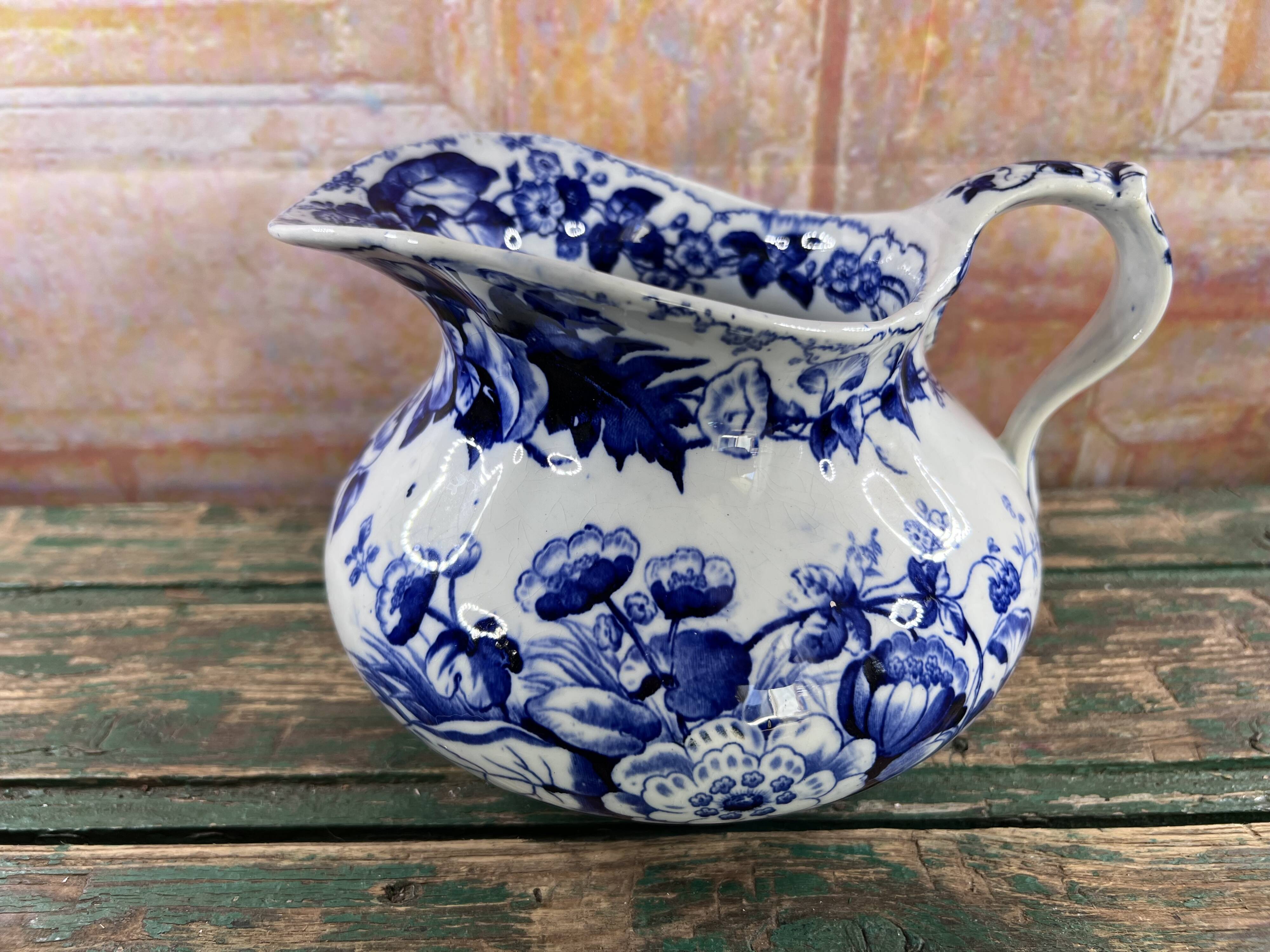 Antique jug and basin set Creil & Montereau Liseron model – earthenware