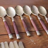 Antique wood and brass cutlery set – 41 pieces