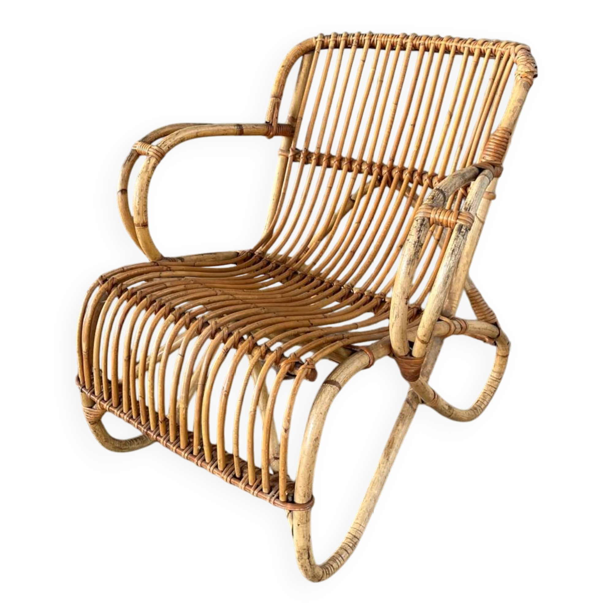 Fauteuil en rotin vintage 1950