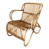 Fauteuil en rotin vintage 1950
