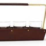 Carl Auböck II drinking glass holder, leather and brass, Austria 1950s