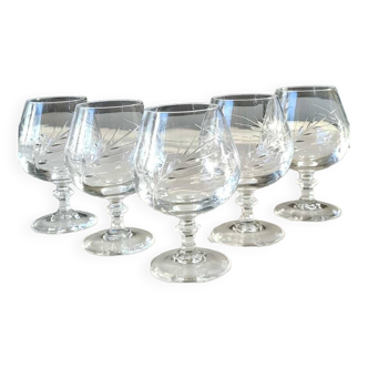 Lot 5 verres à Liqueur/Cognac en cristal taillé. Modèle Fleury/Cristal Arques. Motifs épis de blé