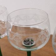 Set of 4 old Alsatian green stemmed wine glasses with vine decor engraved crystal arc
