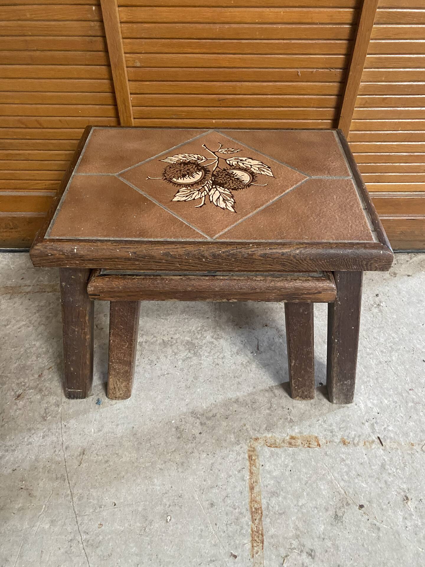 Antique nesting tables vallauris atelier barrois wood + ceramic c