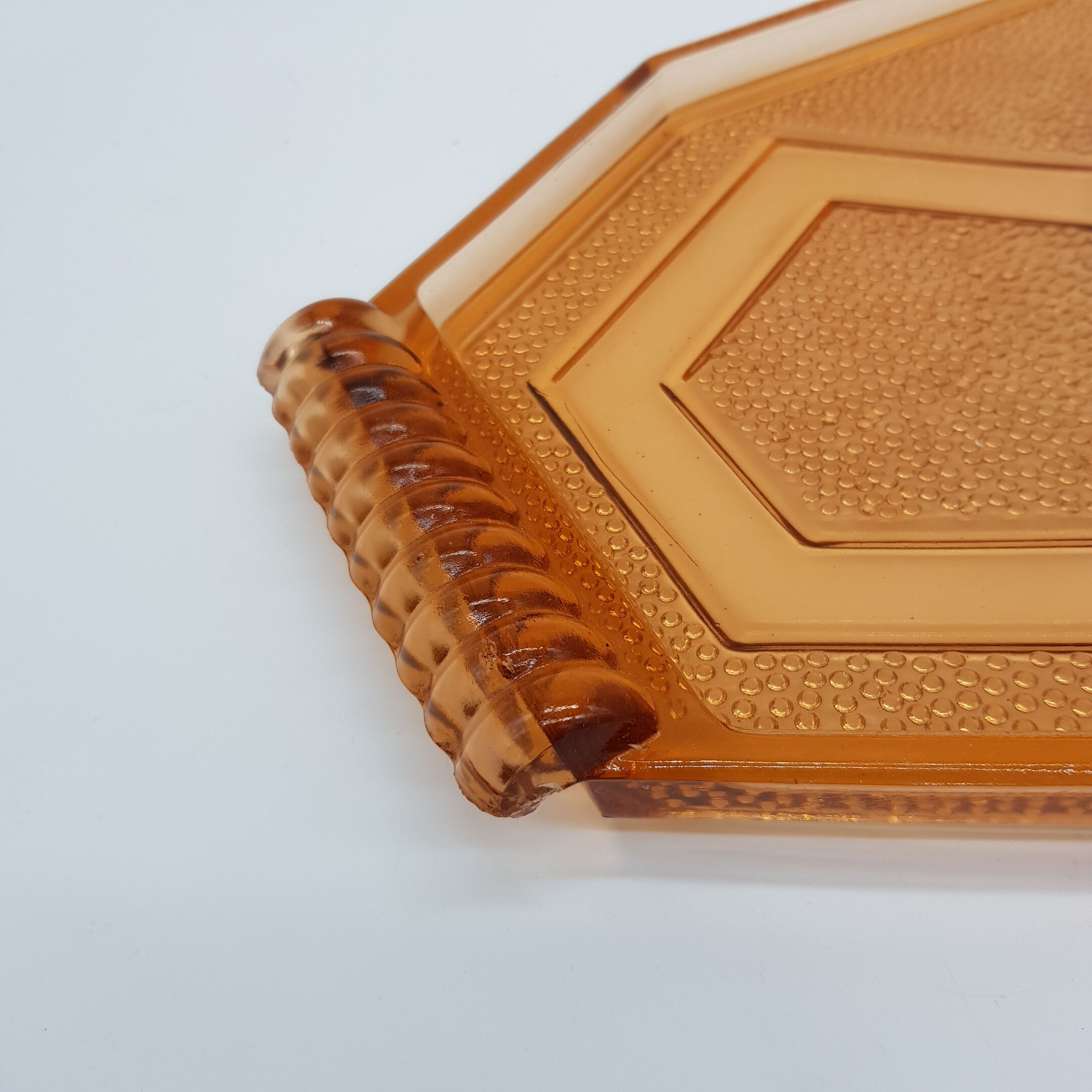 Art deco-era pressed glass tray
