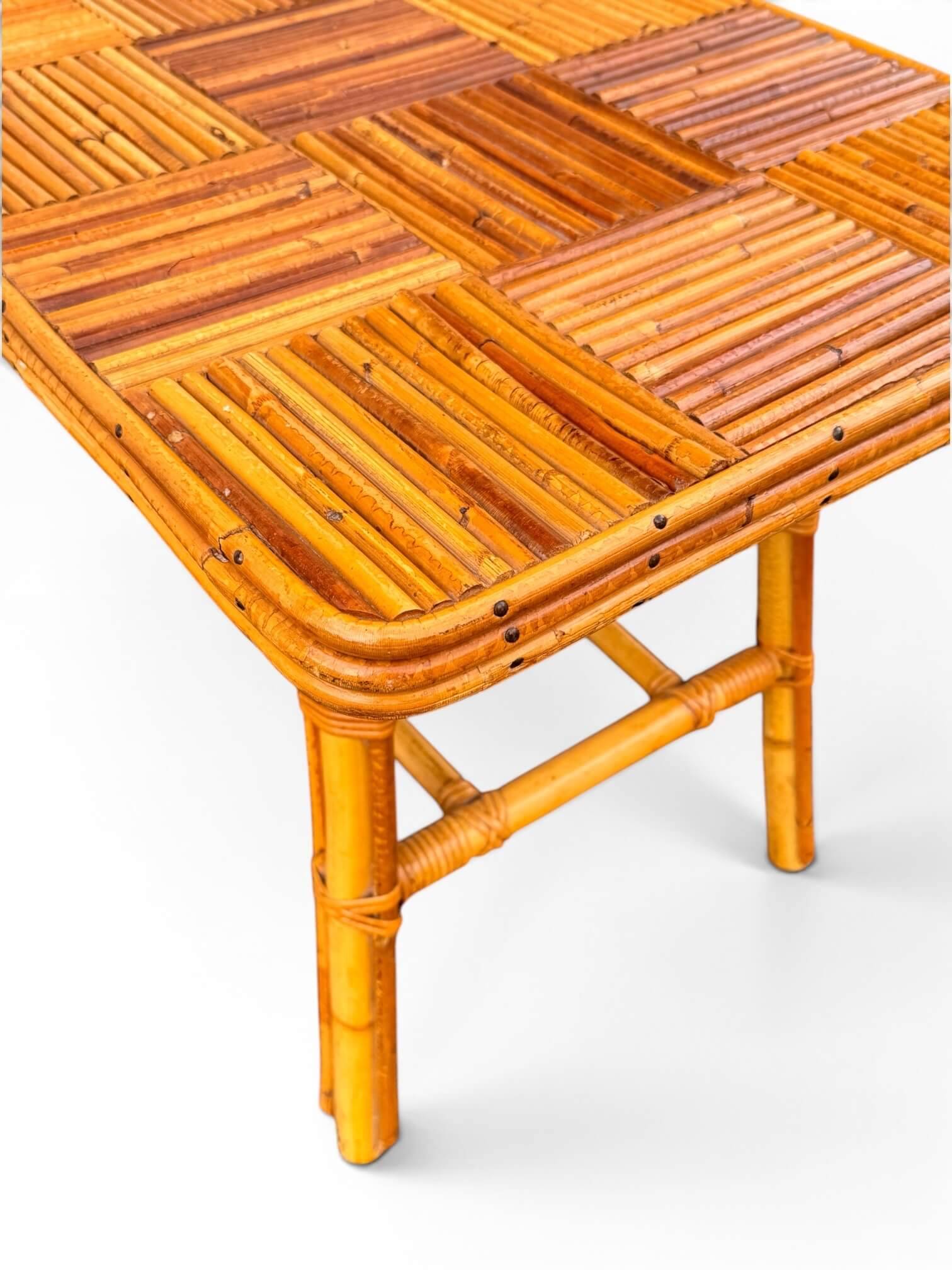 Vintage Audoux Minnet rattan and bamboo coffee table