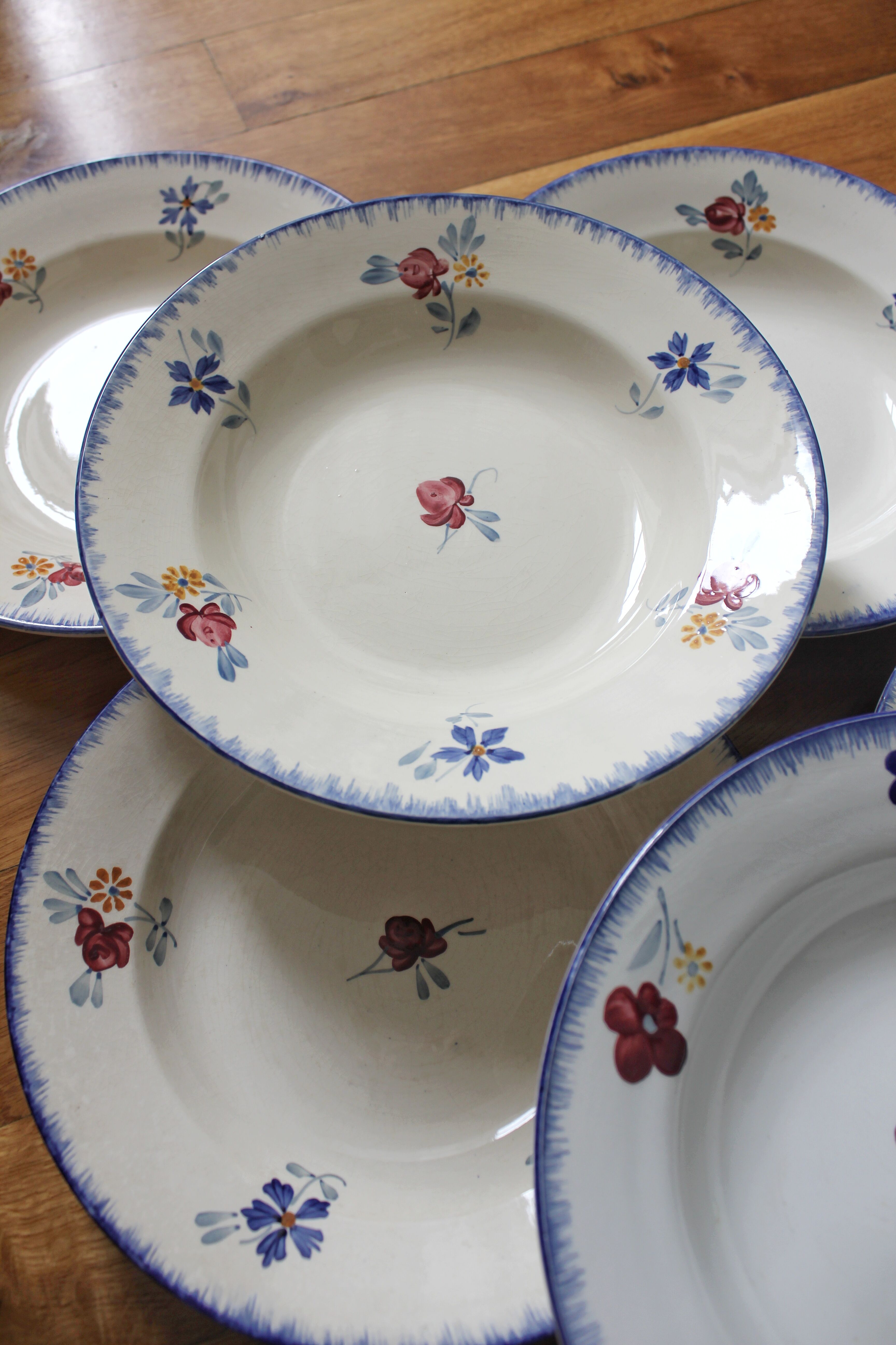7 floral hollow plates "Mary Lou" Digoin Sarreguemines vintage