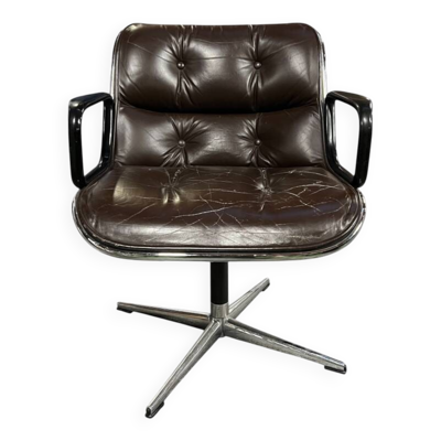 Fauteuil de bureau en cuir marron KNOLL Charles Pollock