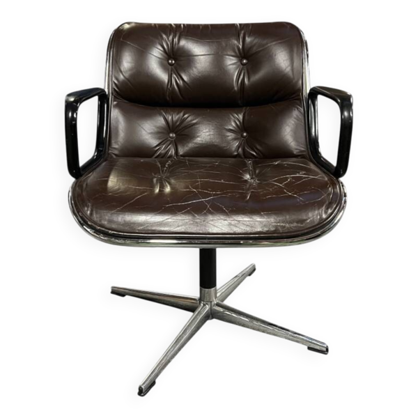 Fauteuil de bureau en cuir marron KNOLL Charles Pollock