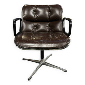 Brown leather office chair KNOLL Charles Pollock