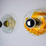 Pair of round wall lights by Murano Mazzega in frosted glass, Italy, 1970