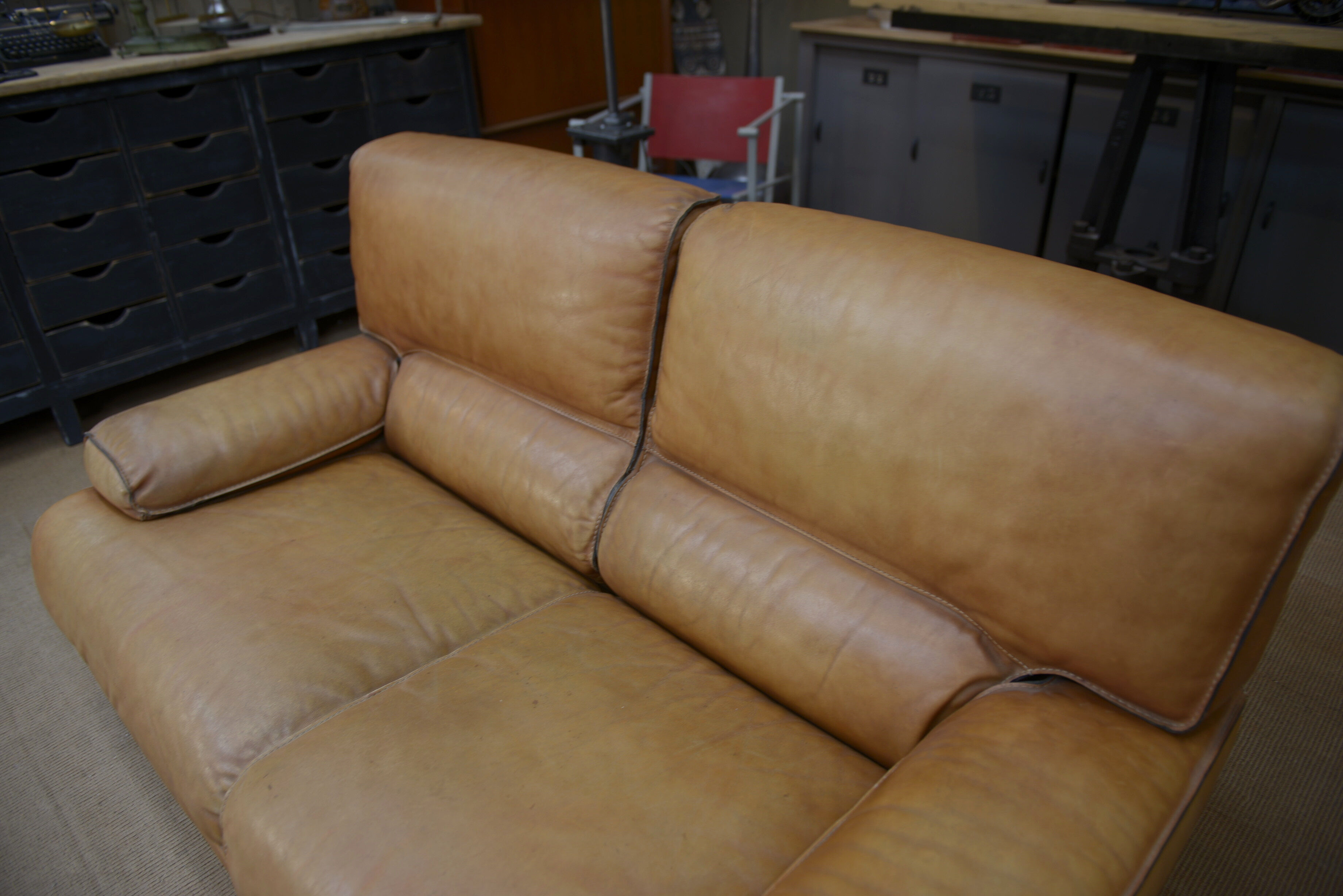 Contemporary brown vintage leather sofa