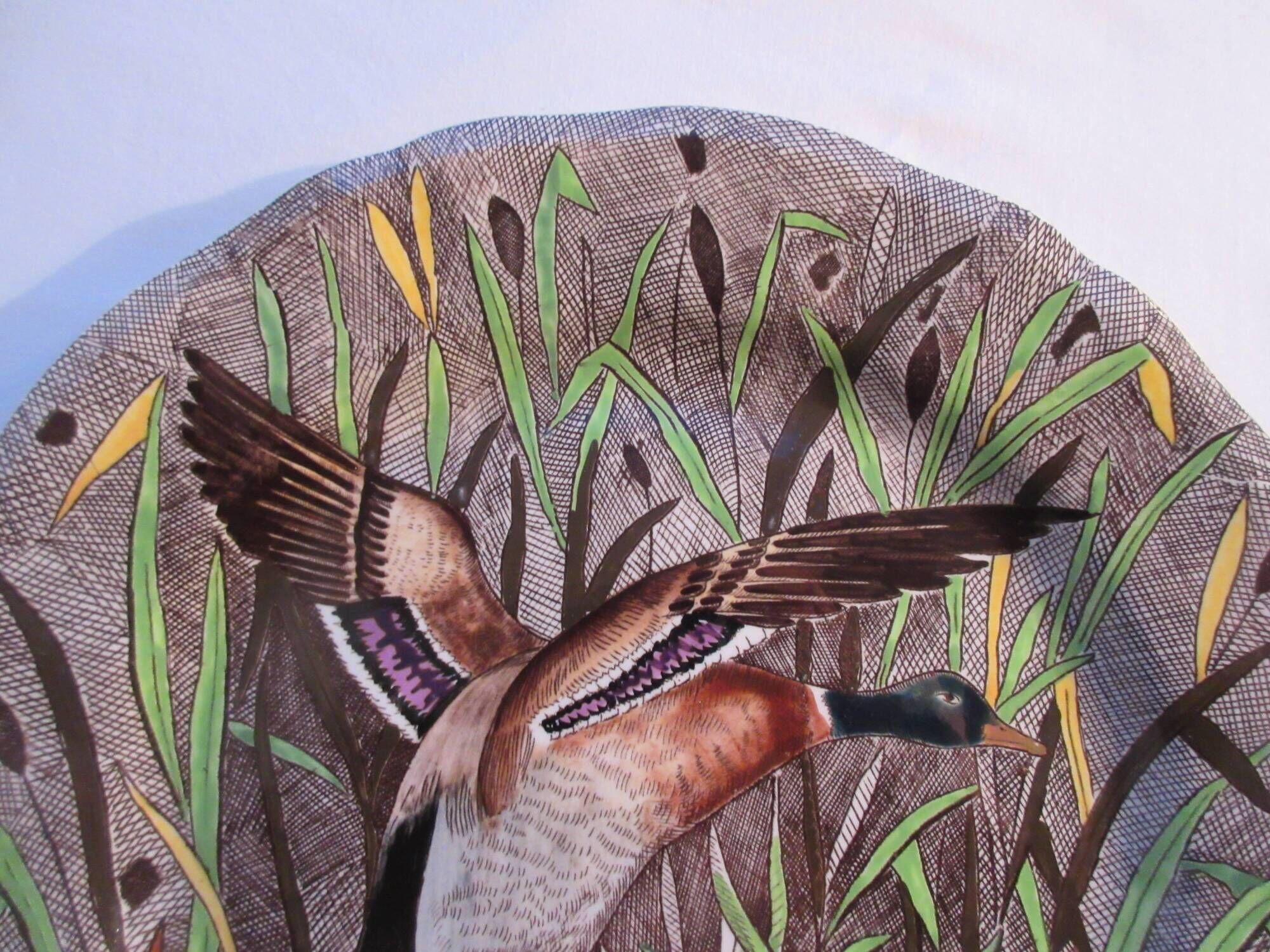Flat plate signed Gien Rambouillet series, model Le Canard Green collar, 26cm