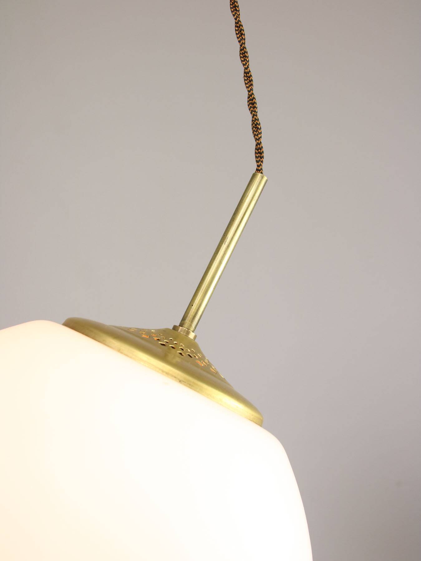Mid-Century Modern Italian Opaline Glass and Brass Pendant Lamp