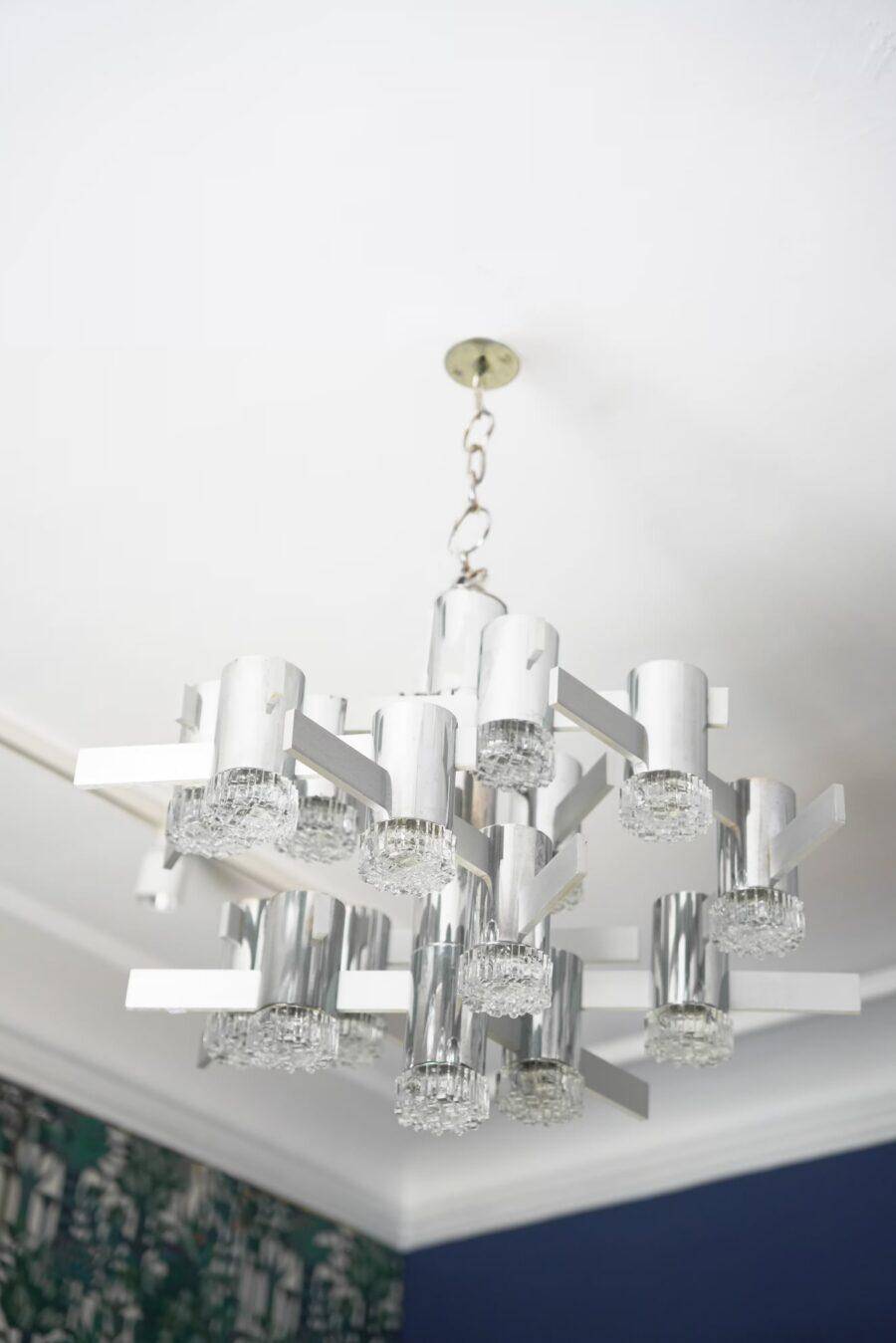 Chrome-plated Steel Ceiling Lamp by Gaetano Sciolari