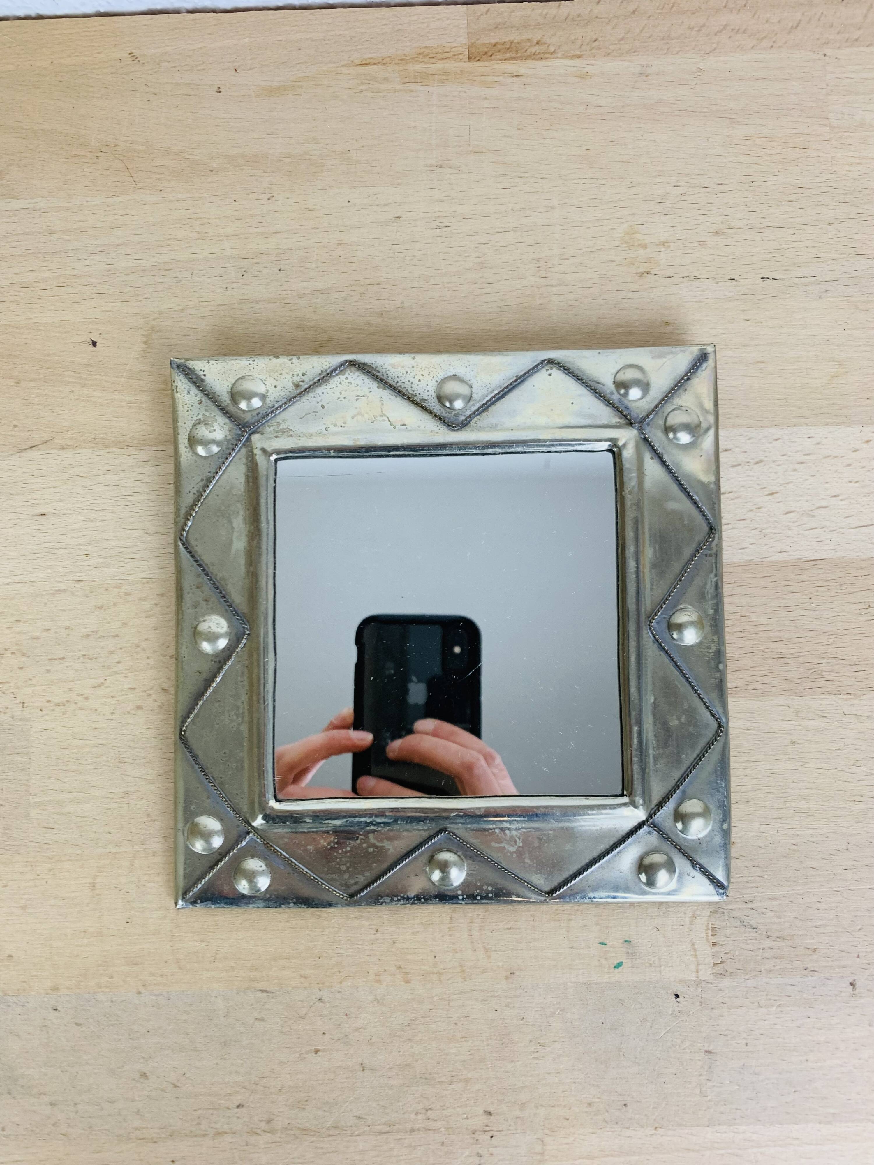 Square silver metal mirror, vintage
