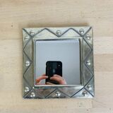 Square silver metal mirror, vintage