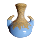 Vase vintage Alpho avec anses céramique bleue flammée beige