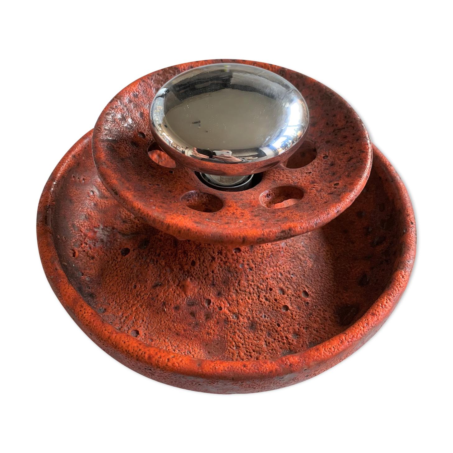 Ambient spot in orange glazed terracotta from the 1960s