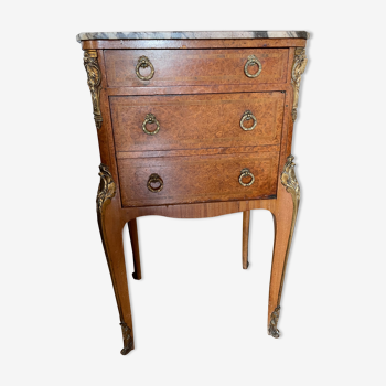 Bedside table inlaid louis XV style Marble Bronze