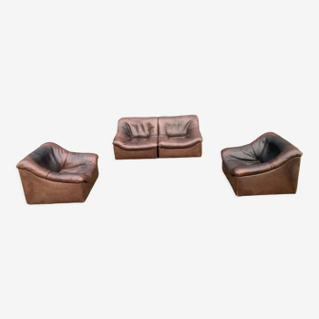 4 fauteuils modulaires Ds46 De Sede marron en cuir de buffle