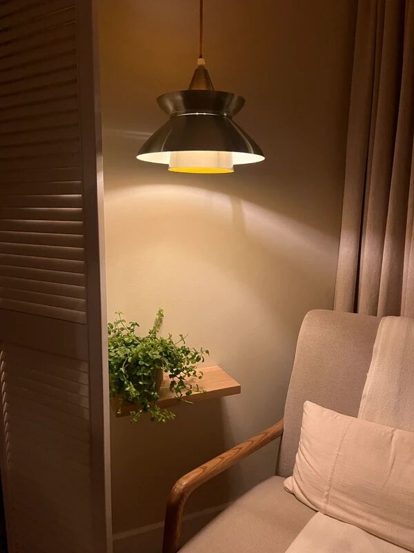 Vintage Danish chrome/ochre pendant - Doo Wop style lamp