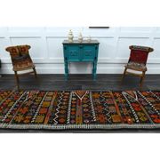 1970s Vintage Turkish Oushak Handmade Wool Cotton Brown Runner Rug 95x367