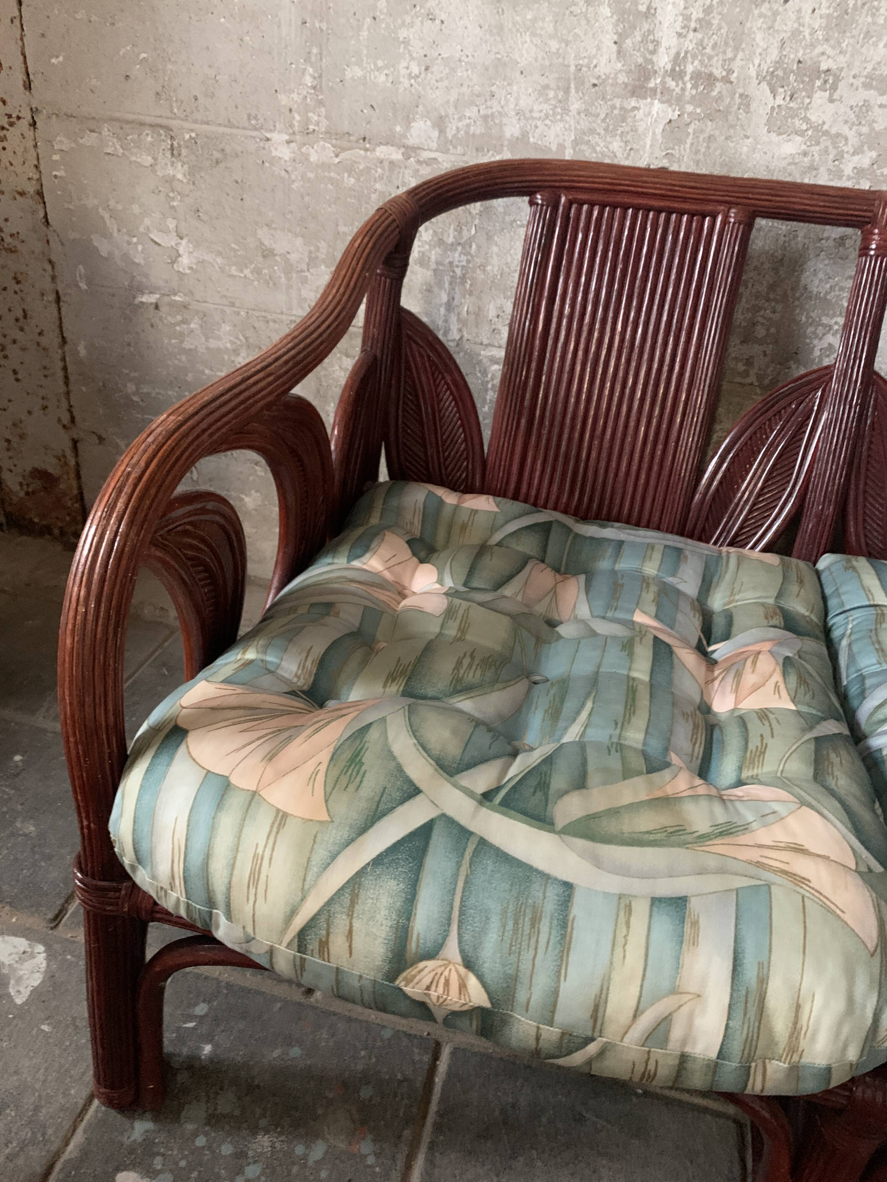 Pencil reed rattan bamboo coastal palm leaf bench sofa, Vivai del Sud 1970s