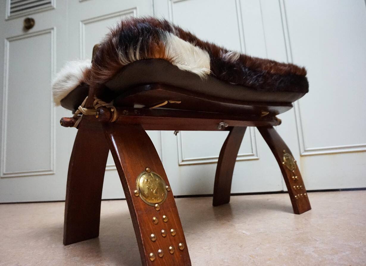 Bedouin Camel Saddle & Hide Stool Ottoman 1970s