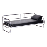 Restored Black Bauhaus Sofa, Designer Robert Slezak, High-Quality Leather, 1930s