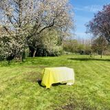 Belgian Linen Tablecloth Embroidered, Yellow Tyedie