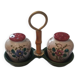 Serviteur salière et poivrière en céramique vintage