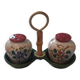 Serviteur salière et poivrière en céramique vintage