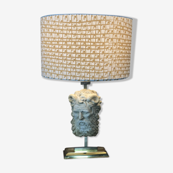 Lampe néoclassique visage du dieu Pan sur monture Altuglass et métal doré 50'S