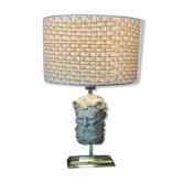 Lampe néoclassique visage du dieu Pan sur monture Altuglass et métal doré 50'S