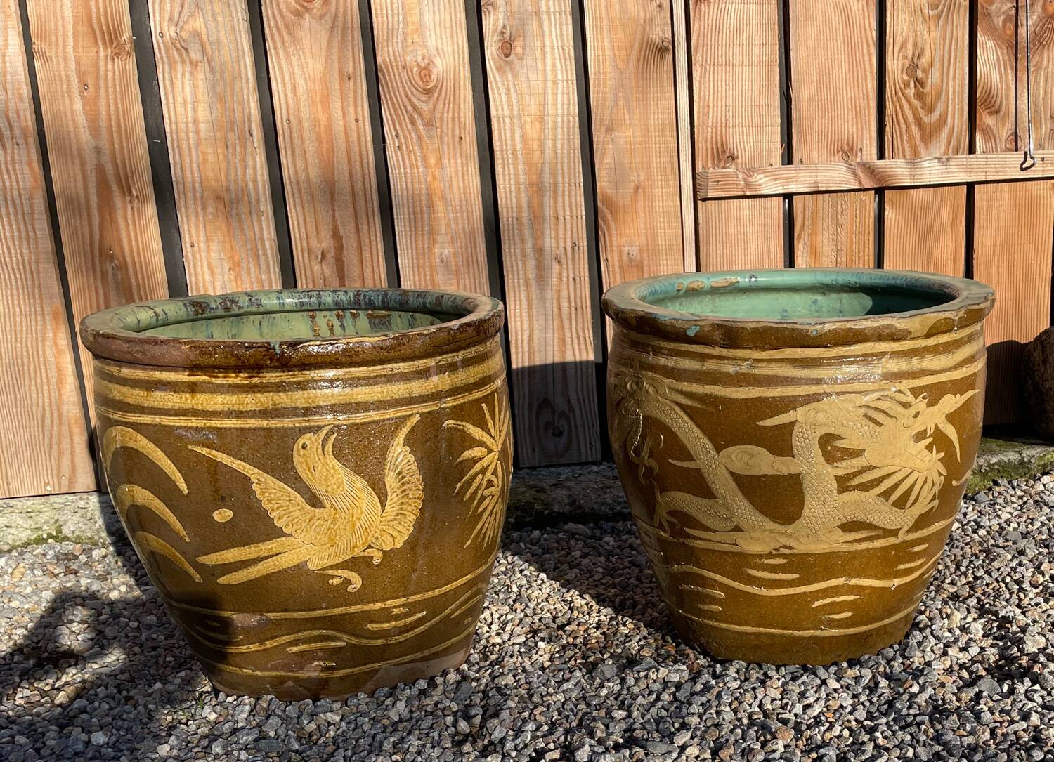 Two Very Large Chinese Antique Terracotta Dragon Pots