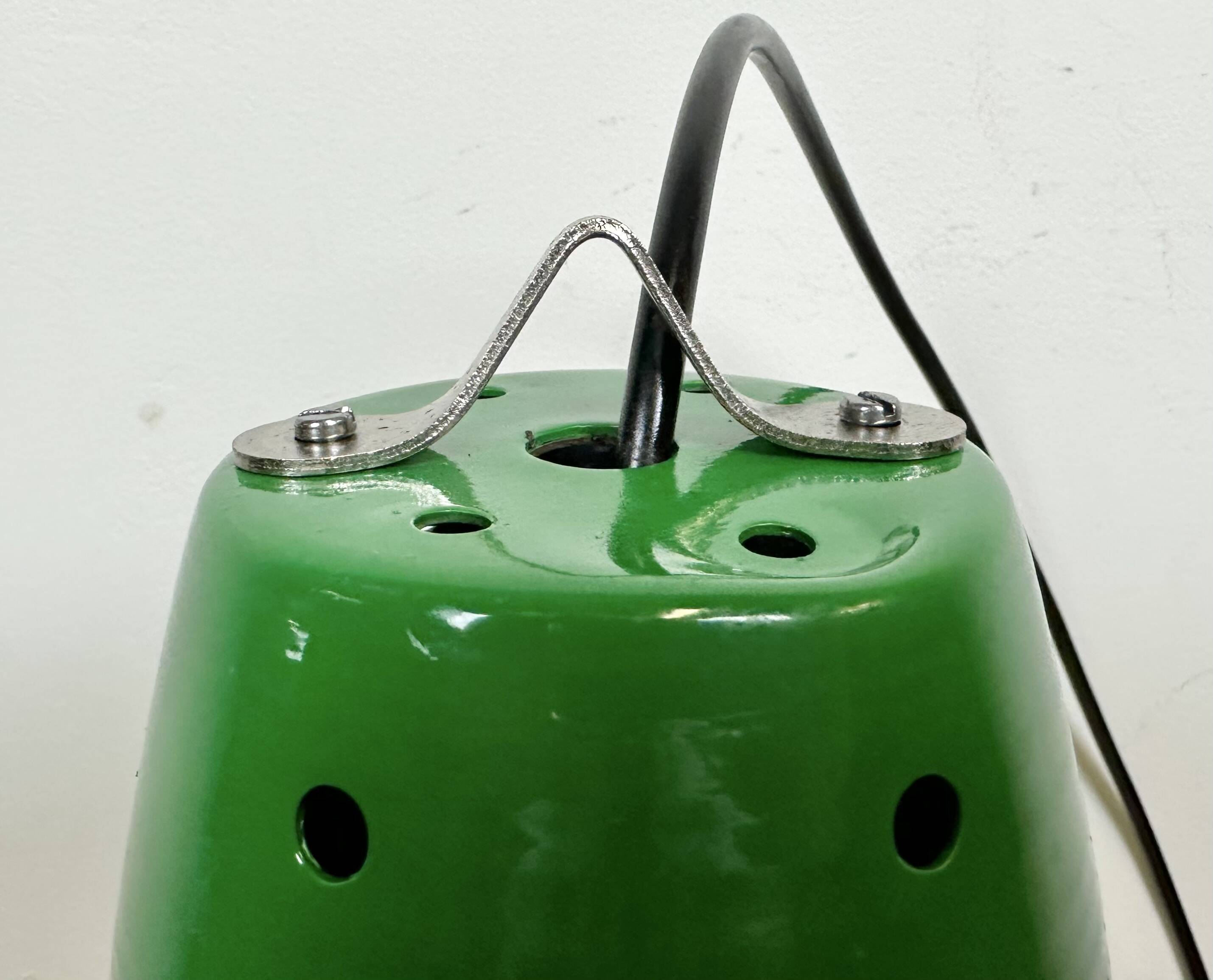Industrial Italian Green Factory Hanging Lamp, 1970s