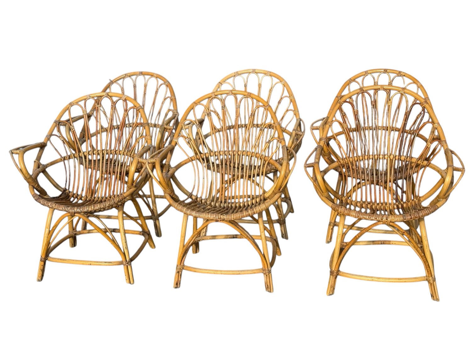 Set of 6 rattan armchairs from the 1960s, France.