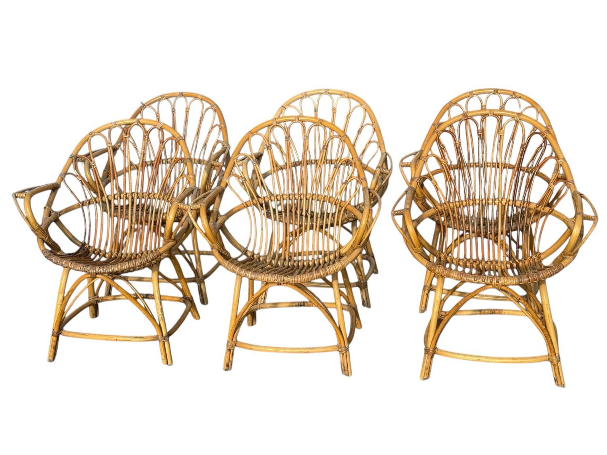 Set of 6 rattan armchairs from the 1960s, France.