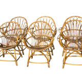 Set of 6 rattan armchairs from the 1960s, France.