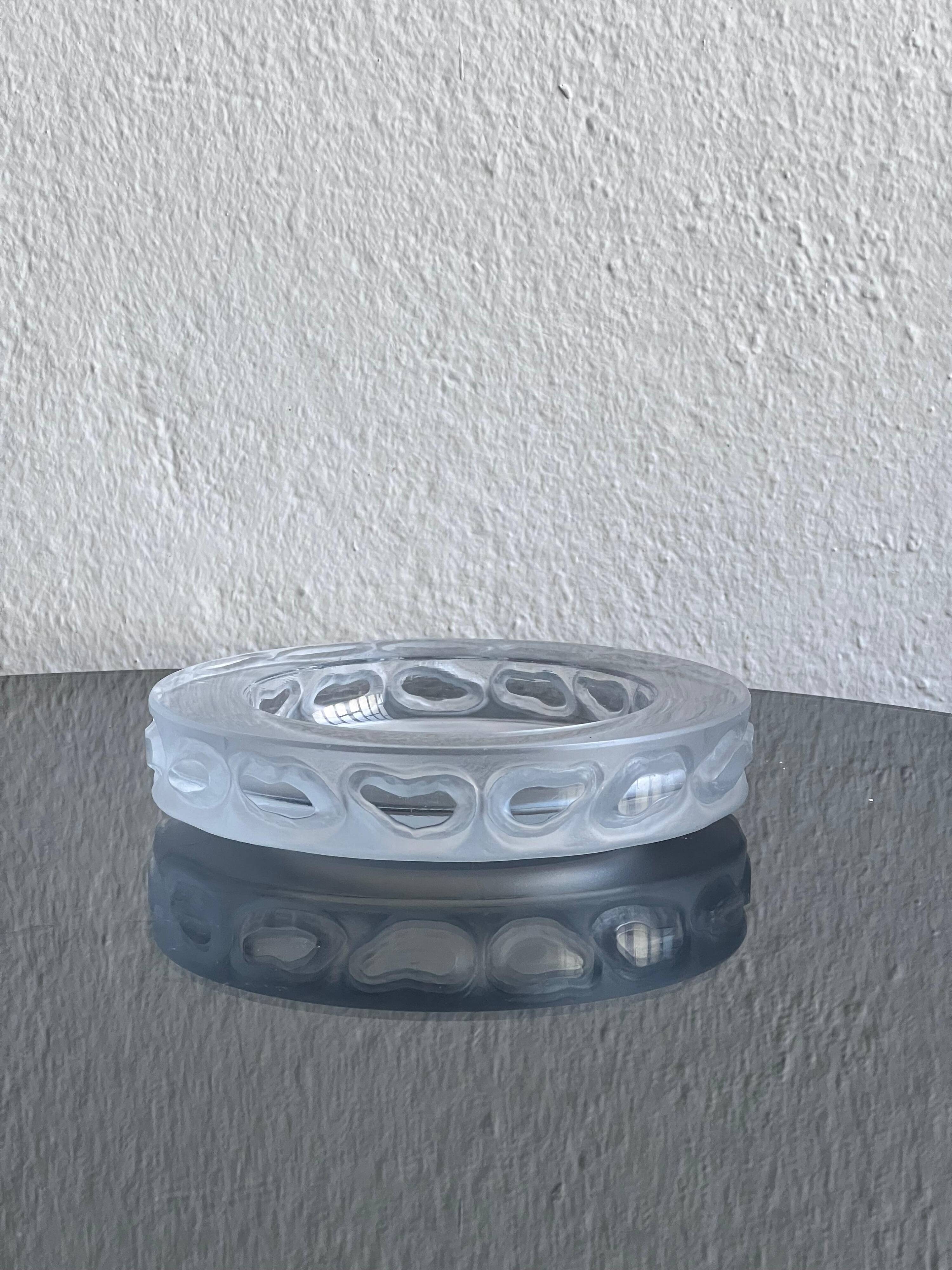 Vintage Bowl in Clear Glass, with Engraved Decorations