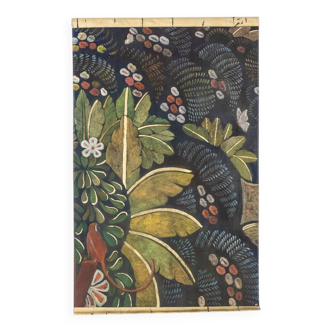Painted canvas depicting a marmoset on a floral background. Contemporary.