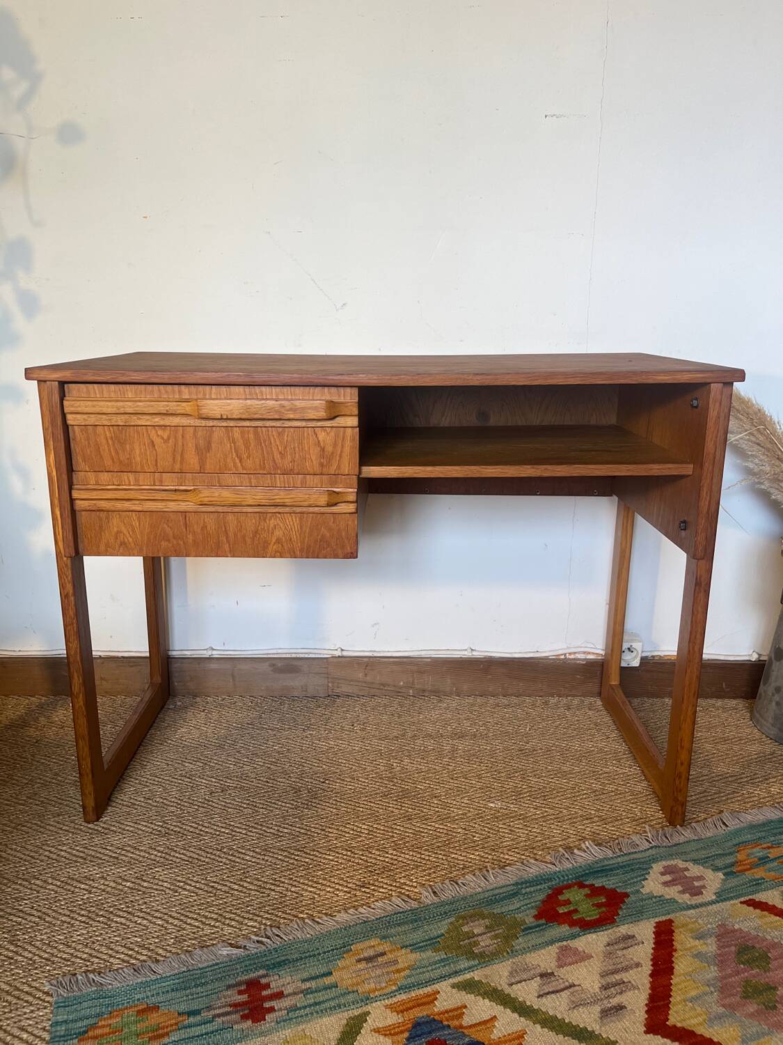 Vintage desk sled legs oak veneer
