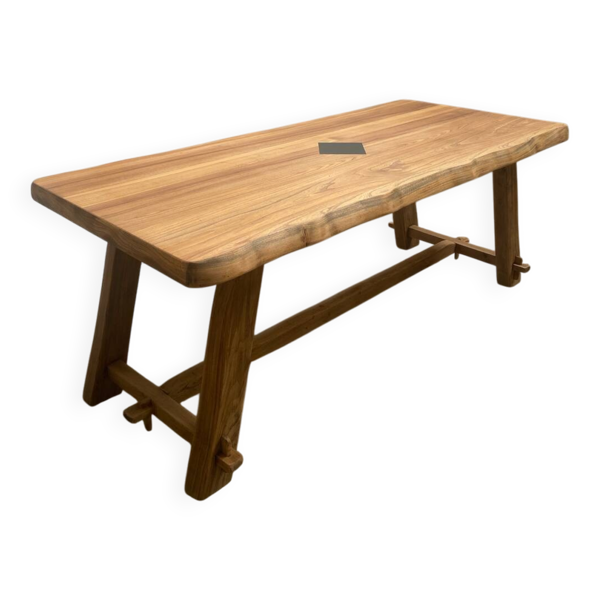 Table en orme de style brutaliste par Aranjou