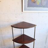 Corner shelf on foot in vintage wood and brass