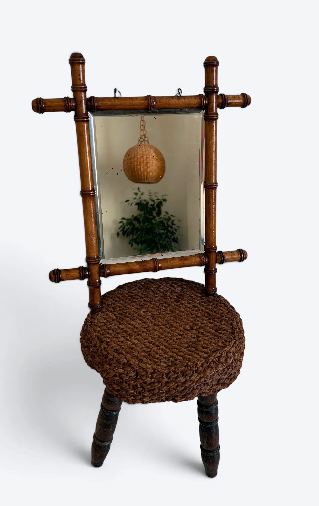 Antique Faux Bamboo Mirror, Bevelled Glass, France, c.1900, Original Patina